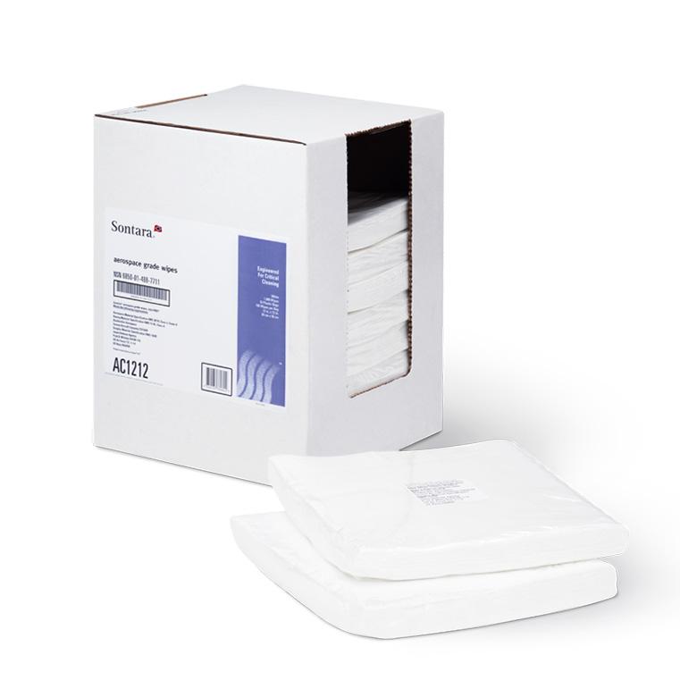 Sontara® Aerospace Grade Wipes, White, 12x12, Creped, Flat, 100/pk - 10 pks/cs AC1212