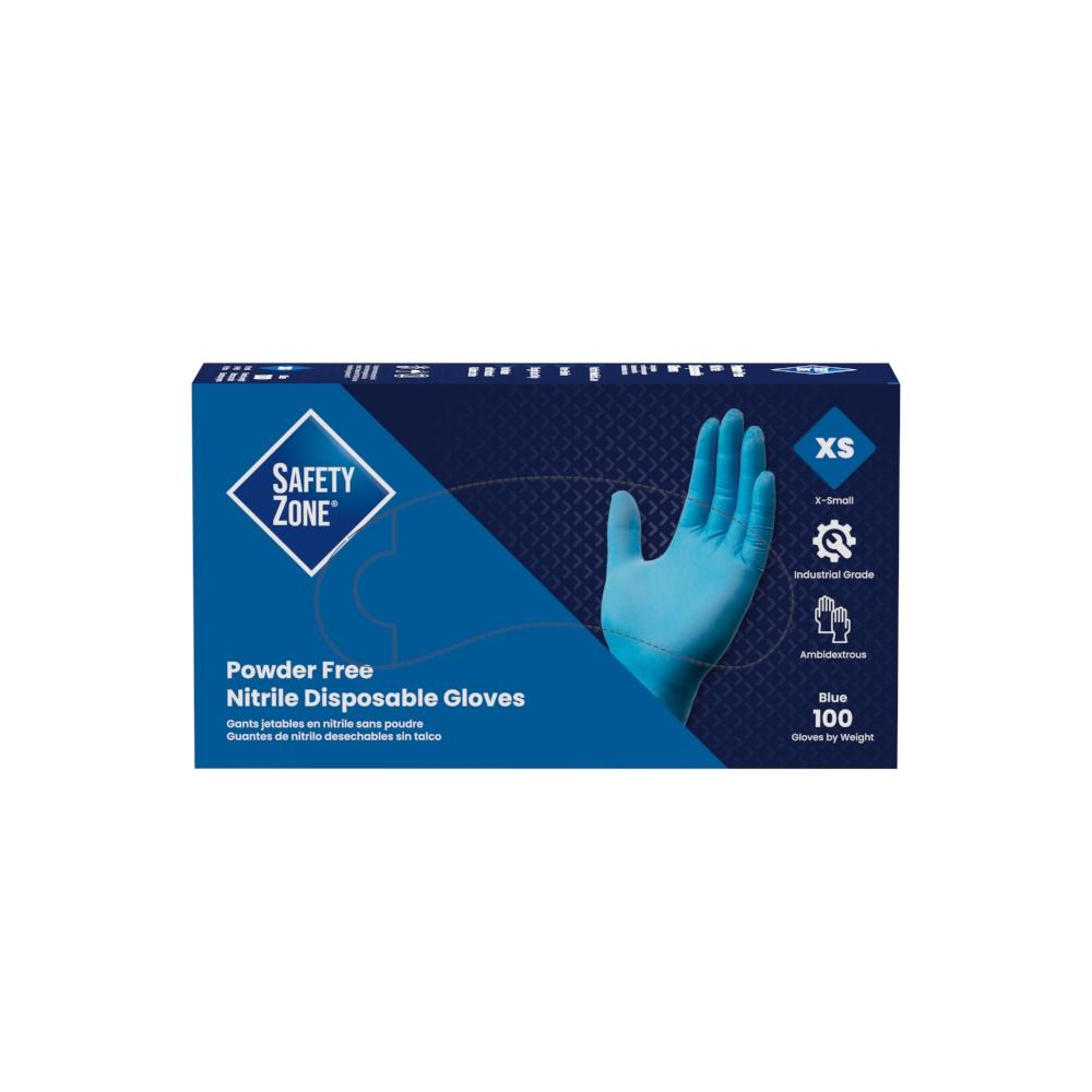Safety Zone® Nitrile Powder-Free Gloves, Textured Fingers, 10x100, Blue, 3 mil - XS GL N103FXS