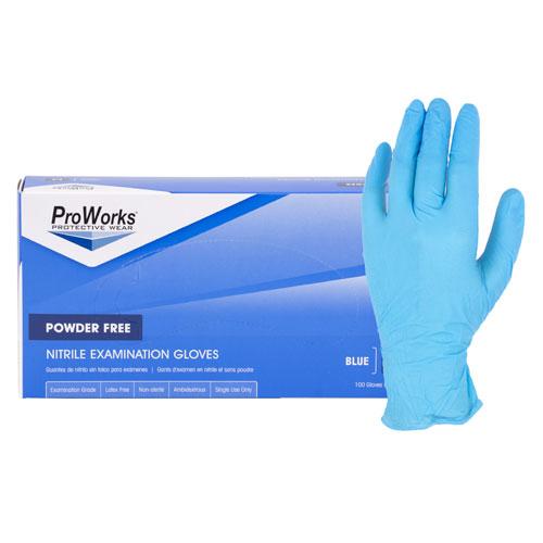 ProWorks Blue Nitrile Exam Gloves  Powder-Free  4 mil  HOS-G