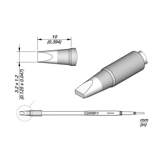 JBC C245811  Cartridge - Chisel - 3.2 MM x 1.2 MM