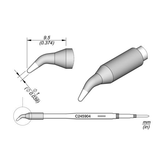 JBC C245904  Cartridge - Conical Bent - 1.0 MM