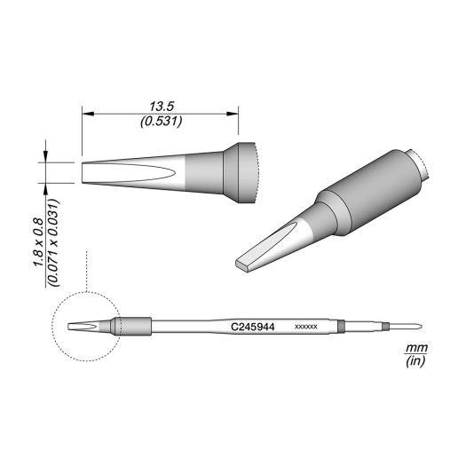 JBC C245944  Cartridge - Chisel - 1.8 MM x 0.8 MM