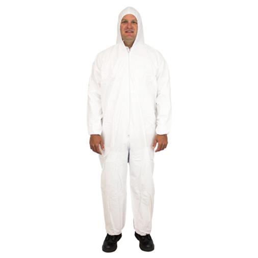Safety Zone® ProMax® Coveralls w/ Zip Front, Attached Hood and Elastic Wrists & Ankles, White, 25/cs – 2XL M1028 2X