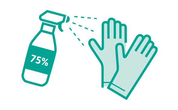 Spraying PPE with isopropyl alcohol