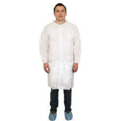 White Polypropylene Lab Coat, 3 Pockets & Elastic Wrists