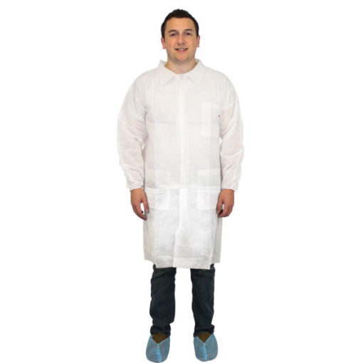 White Polypropylene Lab Coat, 3 Pockets & Elastic Wrists