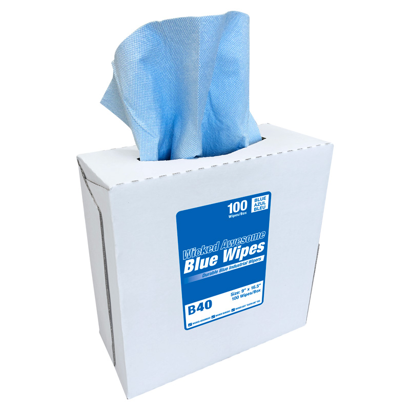 Wicked Awesome Blue Wipes B40 - Center-Pull Wipe Box - Blue DRC Cellulose Wipers