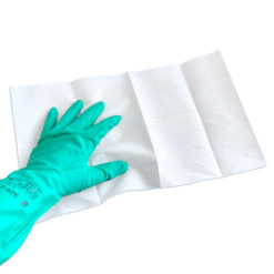 Gloved-Hand-Wiping-with-a-W70-Hydroknit-Wipe