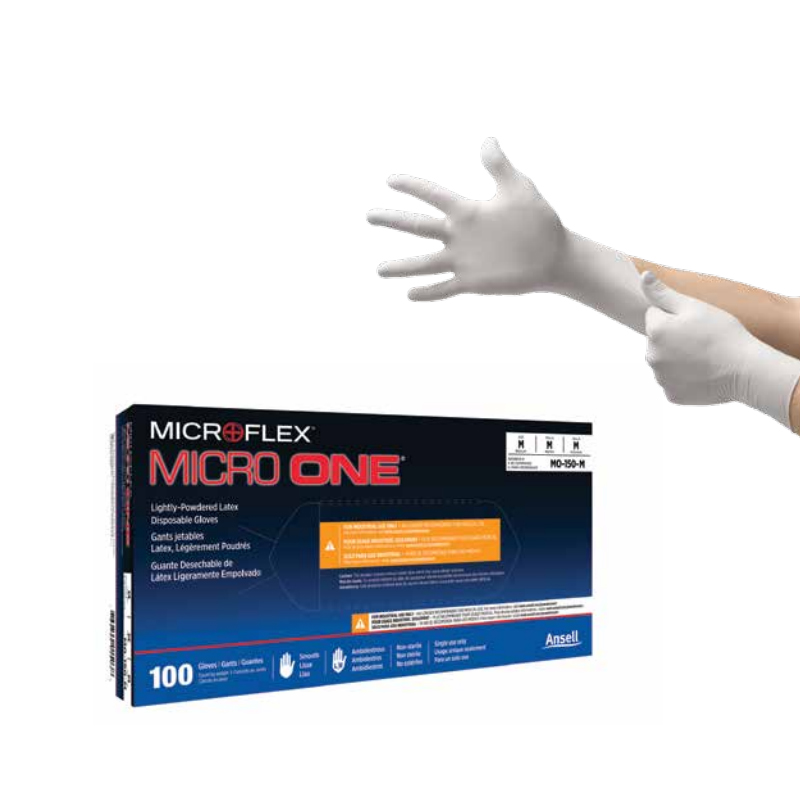 Microflex Micro One Lightly Powdered Latex Disposable Gloves Box of 100 Large 
