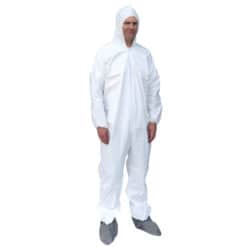 Sunrise Industries Coverall, Suntech Microporous Material, Elastic Wrists & Ankles, Zipper Front, Hood, Attached Bootie, White, 25/case