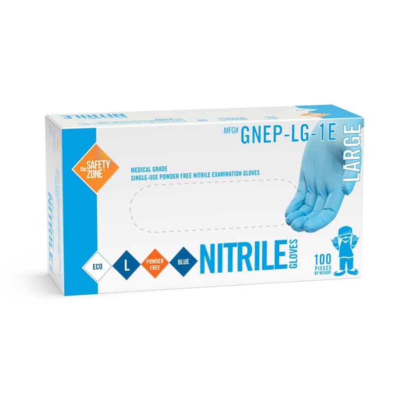 Safety Zone GNEP-LG Powder Free Blue Nitrile Gloves LARGE distressed box 100 ct 